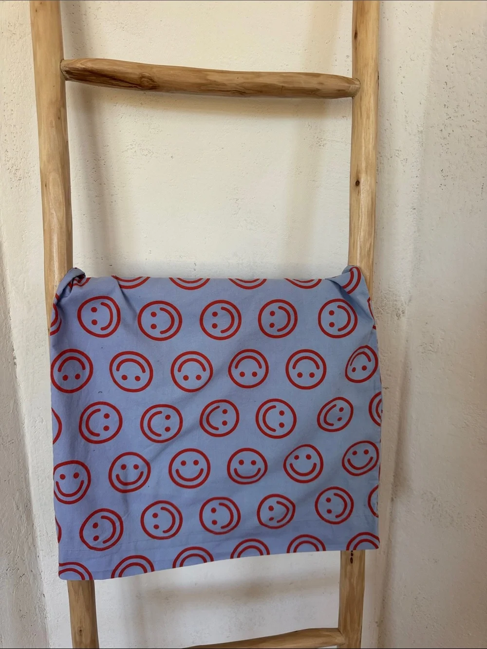 BAGGU organic cotton Blue & orange Smiley face Pattern super rare pillowcase EUC